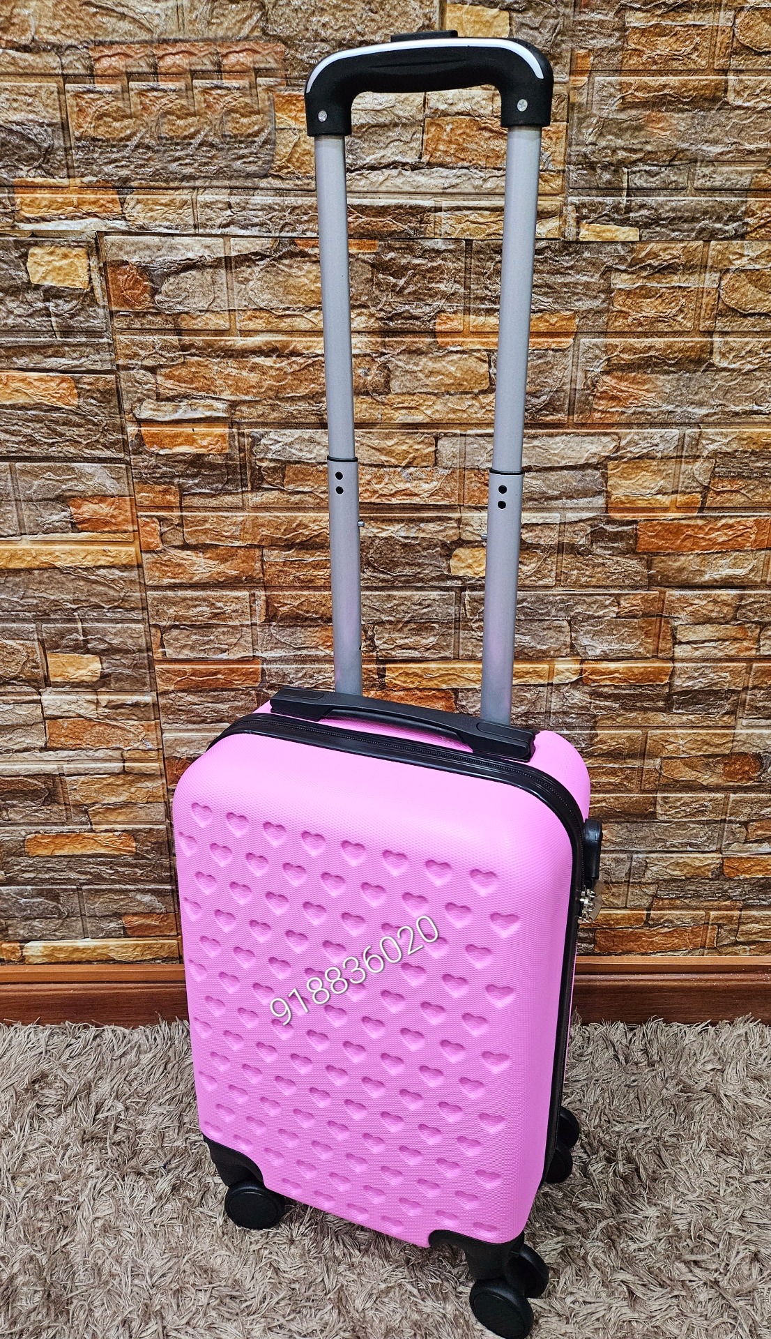 Mala de Cabine Com Trolley 50cm - Padrão com Corações